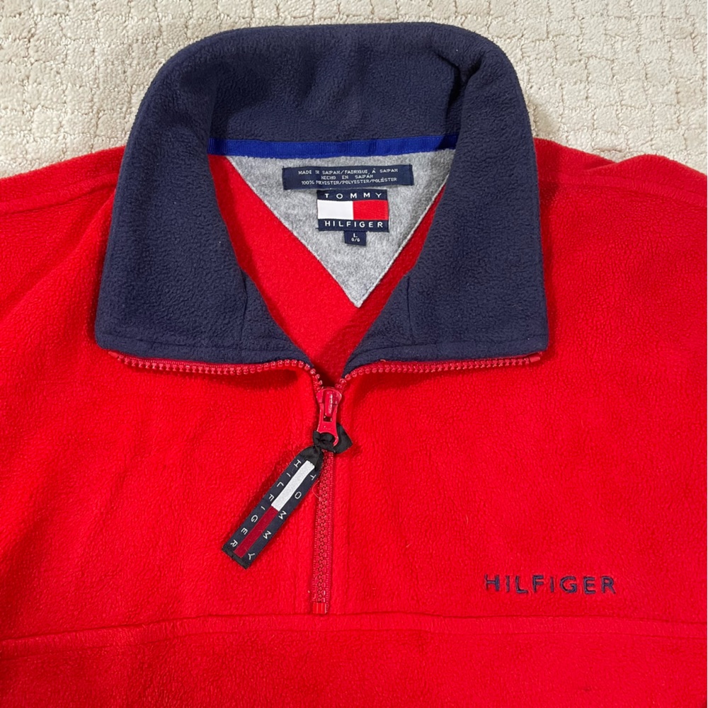 Tommy Hilfiger Men’s Quarter Zip RED Fleece Pullover Lg - Picture 6 of 8